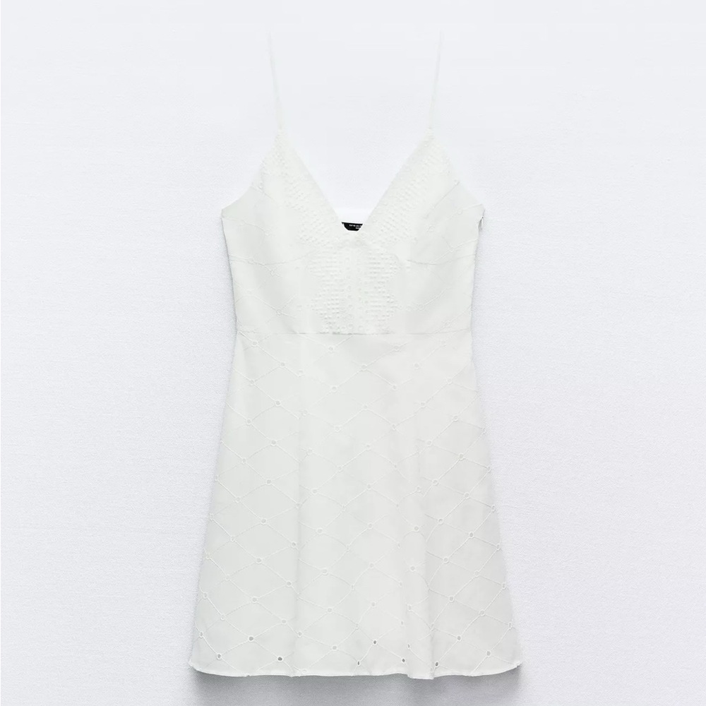Zara White Slip Mini Dress with Spaghetti Straps